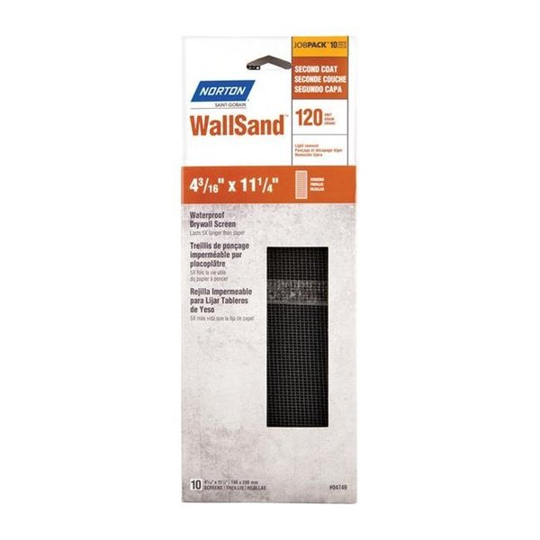 Norton Co Norton 1932060 WallSand 11.25 x 4.19 in. 120 Grit Fine Silicon Carbide Drywall Sanding Screen - Pack of 10 1932060